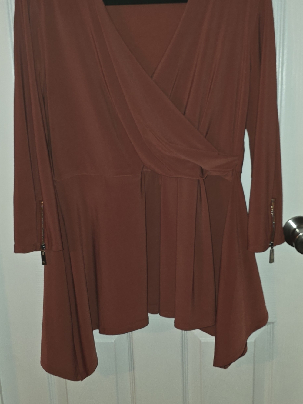 Chaus Rust Brown Wrap-Front Long Sleeve Tunic